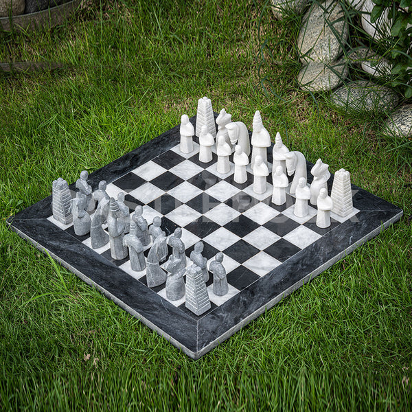 White & Black Matt Marble Statue Chess Set (15x15)