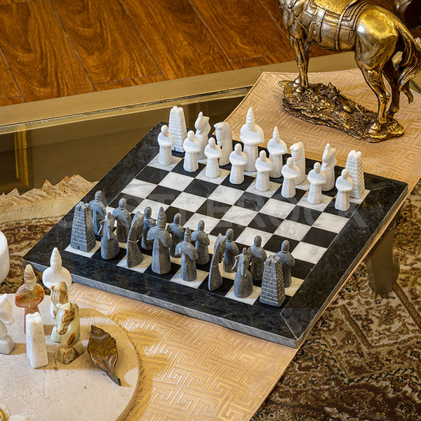 White & Black Matt Marble Statue Chess Set (15x15)