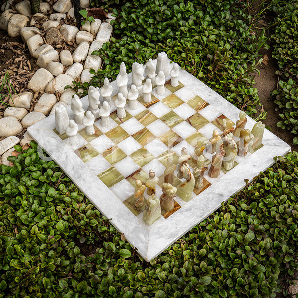 White & Onyx Marble Statue Chess Set (15x15)
