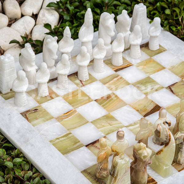 White & Onyx Marble Statue Chess Set (15x15)