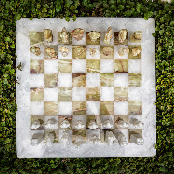 White & Onyx Marble Statue Chess Set (15x15)