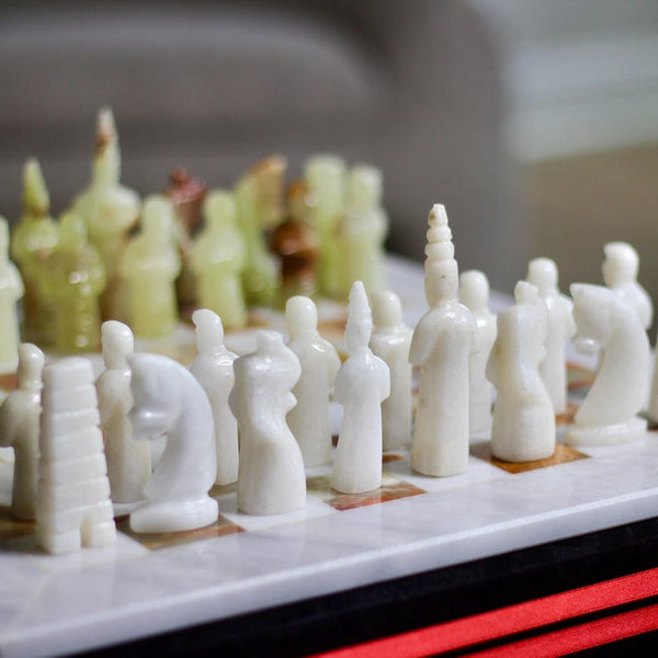 White & Onyx Marble Statue Chess Set (15x15)