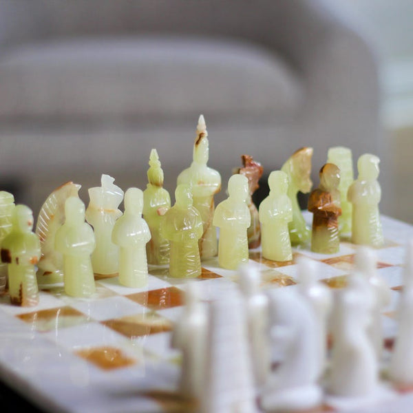 White & Onyx Marble Statue Chess Set (15x15)