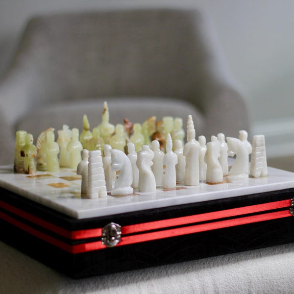 White & Onyx Marble Statue Chess Set (15x15)