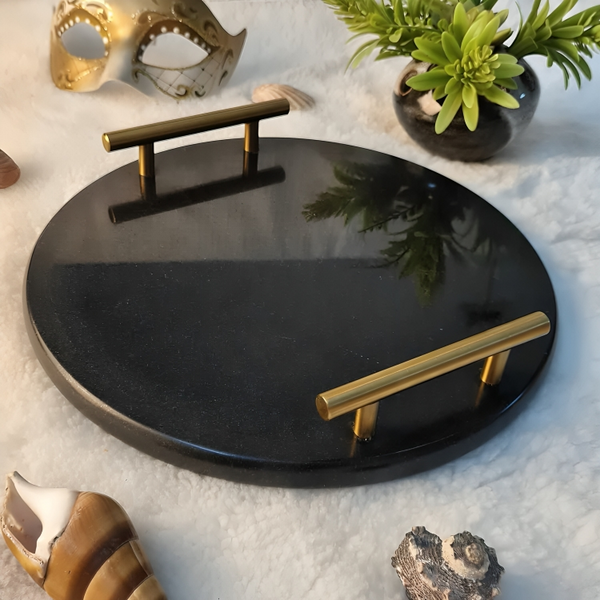 Black Star Marble Tray - Round