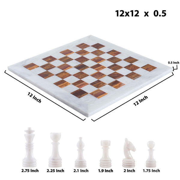 White & Driftwood Chess (12x12) - Castle Rock