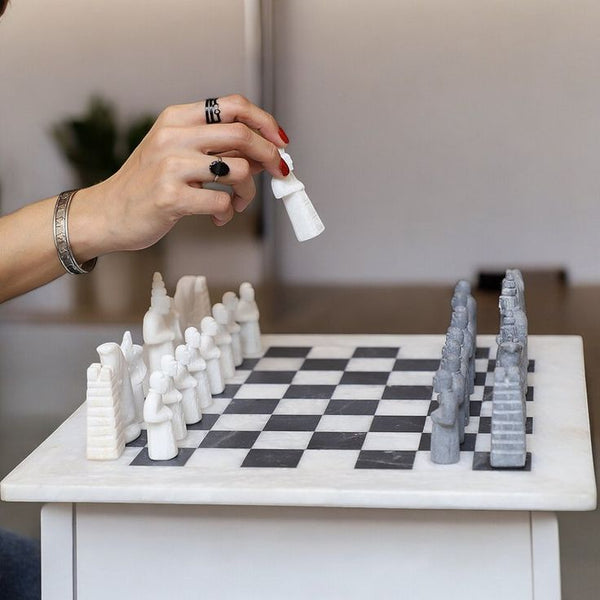 White & Black Matt Marble Statue Chess Set (15x15)