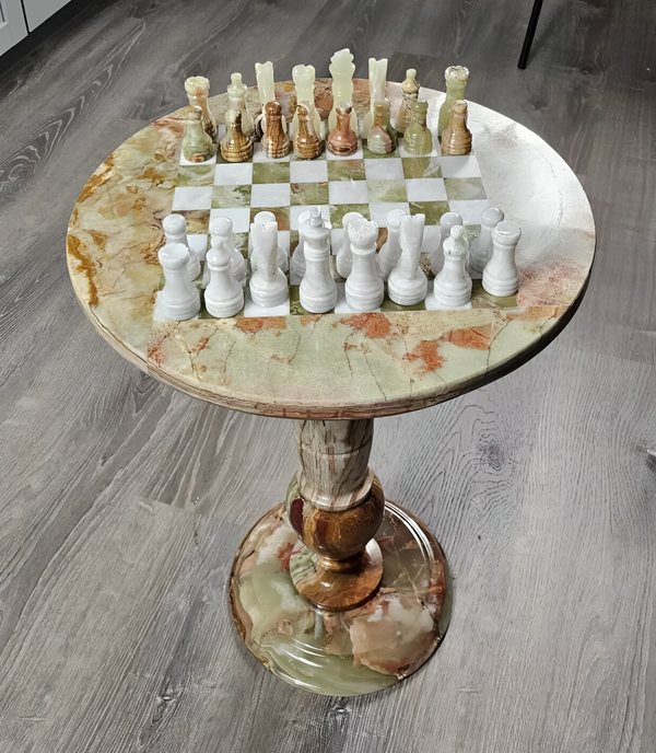 Green Onyx Chess Table with Chess Figures