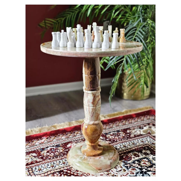 Green Onyx Chess Table with Chess Figures