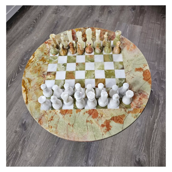 Green Onyx Chess Table with Chess Figures