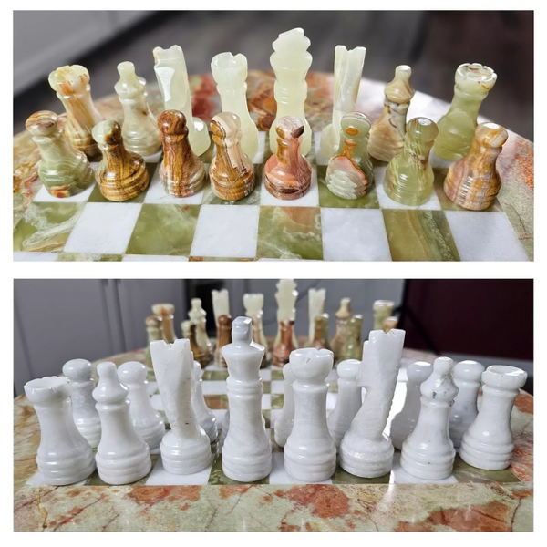 Green Onyx Chess Table with Chess Figures