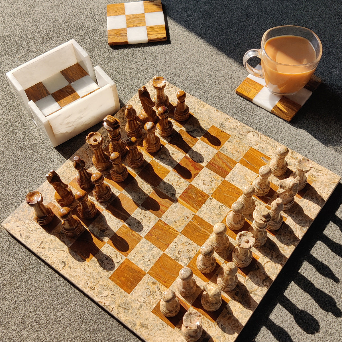 Marble Chess & Coasters Chic – Castle Rock
