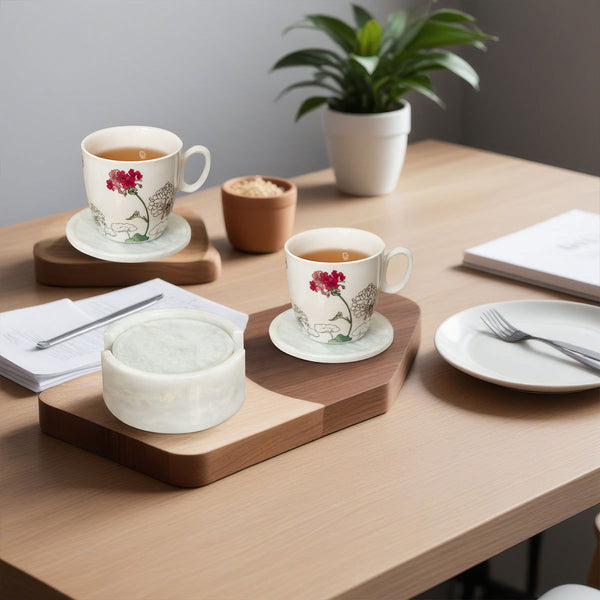 Marble Tea Coasters Round - White (Set of 6) - Castle Rock