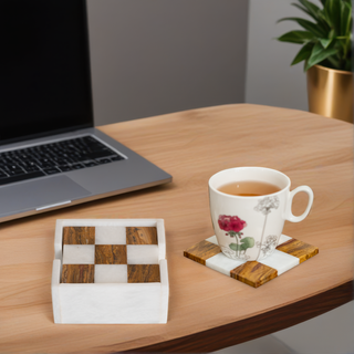 Marble Tea Coasters Square - Brown & White (Set of 6) - Castle Rock
